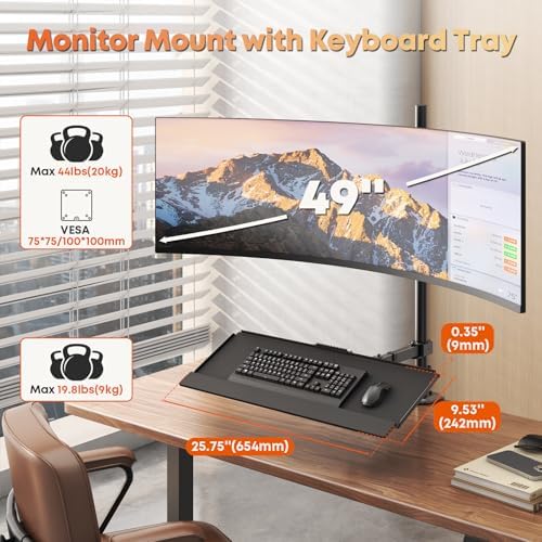 PUTORSEN 49''Monitor Arm with Keyboard Tray, Keyboard Desk Mount