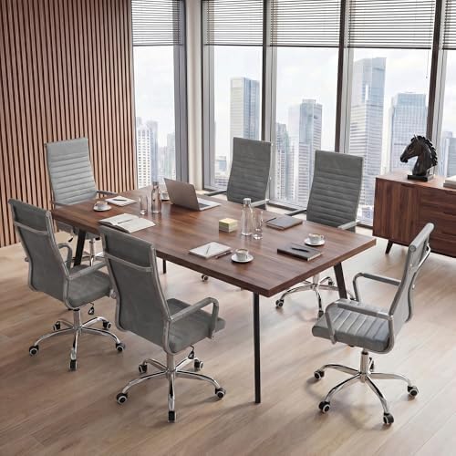 Furmax Ribbed Office Chair High Back PU Leather Executive Conference Chair Adjustable Swivel Chair with Arms (Bicolor Vintage Grey)
