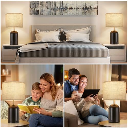 GyroVu Touch Control Table Lamps Set of 2, Black Bedside Lamps for Bedroom
