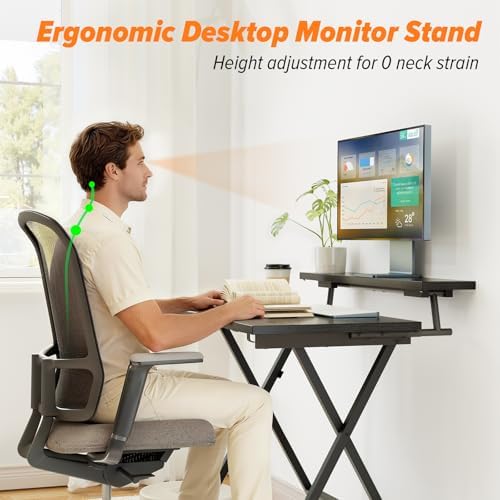 WOHOMO Folding Computer Desk with Monitor Stand, Adjustable Height, Black