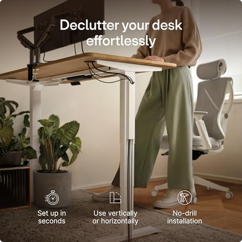 Desktronic Magnetic Cable Management Tray — No Drill Under Desk Cord Organizer, Holds 10 Cables, Reinforced Steel Cable Holder for Home Office, Gaming Setup & Sit-Stand Desks