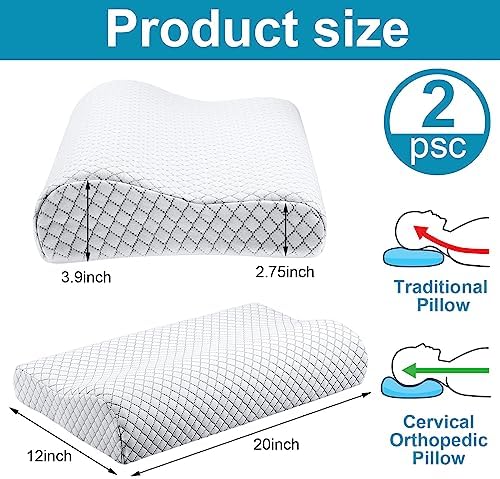 FairySandy 2 Pack Memory Foam Pillow Neck Support Orthopedic Sleeping Pillow Ergonomic for Shoulder Pain Side Back Stomach (Rhombus Lattice)