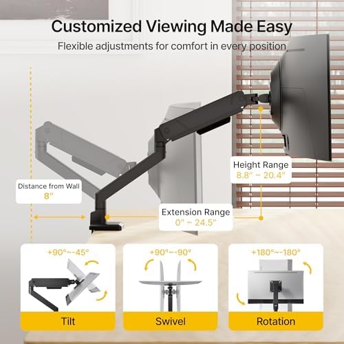 monTEK Single Monitor Arm for Max 45 Inch Ultrawide Screens, Holds 35 Lbs