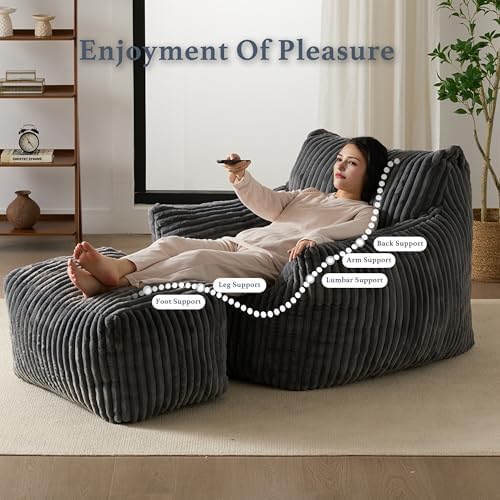 Gericco Oversized Bean Bag Chaise Lounge Chair with Ottoman for Adults