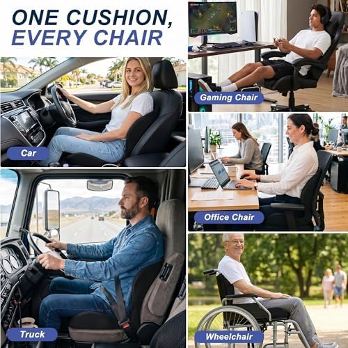 Seat Cushion for Office Chair and Car, Ergonomic Memory Foam Seat Cushion with Lumbar Support Pillow, Orthopedic Cushion for Sciatica & Back Pain, Black