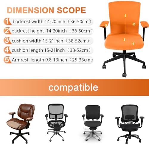 Tallew 4 Pcs Office Chair Covers Set Computer Universal Protective Stretchable Chair Seat Covers Desk Armrest Cover Slipcovers Pads Office Cushion Backrest for Rotating(Regular,Orange)