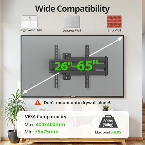 USX MOUNT Corner TV Wall Mount with 31.22" Long Arm for 26-65 Inch TVs up to 80 lbs, Full Motion TV Wall Mount Bracket with Swivel and Tilt, Max VESA 400x400mm fit Most 32 40 42 43 50 55 60 65 TVs