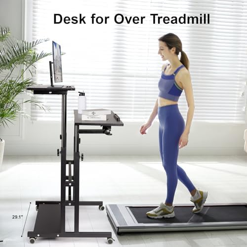 Hadulcet Stand Up Desk, Rolling Desk Adjustable Height, Mobile Standing Desk with Wheels & Charging Station, Portable Stand for Laptop, Rolling Computer Cart TV Tray, Small Standing Desk Drawing Table