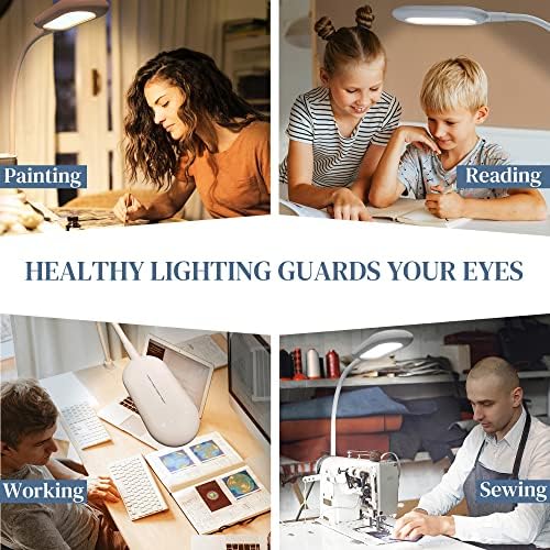 LED Reading Lamp, Eye Care Table Light Bright Enough for 700 Lumen, 10W Dimmable & 3 Color Modes, 360° Swivel Lamp Head Touch Desk Lamp for Home Office/Reading/Work (White)