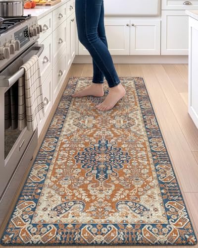 DEXI Kitchen Floor Mats Cushioned Anti Fatigue Runner 24x59 Red Brown