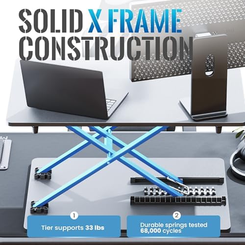 Standing Desk Converter, 25.16" × 15.75" Height Adjustable Laptop Stand for Desk, Sit Stand Monitor Stand, No Assembly Required for Home and Office Use (Black)