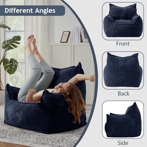 EBENCHICO Giant Bean Bag Chair for Adults, Corduroy Large Bean Bag Chairs for Teens with Armrests, Comfy Adult BeanBag Chair Sofa Couch with Filler Included for Bedroom Living Room