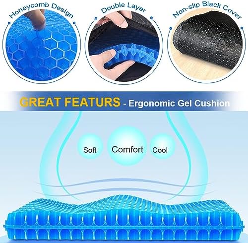 Gel Seat Cushion for Long Sitting Hip Pain, 20x20inch Jumbo Thick Soft & Breathable Cushion for Wheelchair Gel Seat Cushion for Office Home Chairs (Blue)