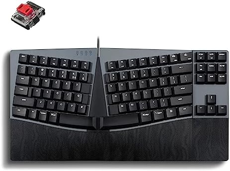 Perixx PERIBOARD-335RD Wired Ergonomic Mechanical Compact Keyboard - Low-Profile Red Linear Switches - Programmable Feature with Macro Keys - Compatible with Windows and Mac OS X - US English