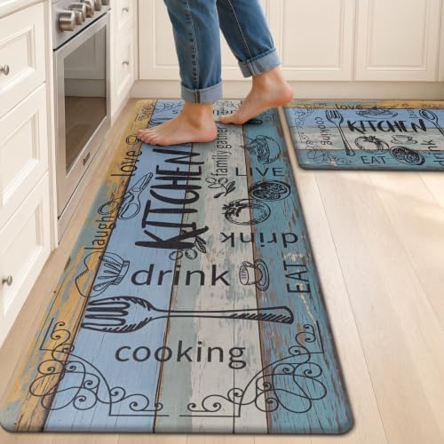 HEBE Anti Fatigue Kitchen Rugs Set of 2, Cushioned Kitchen Mats for Floor