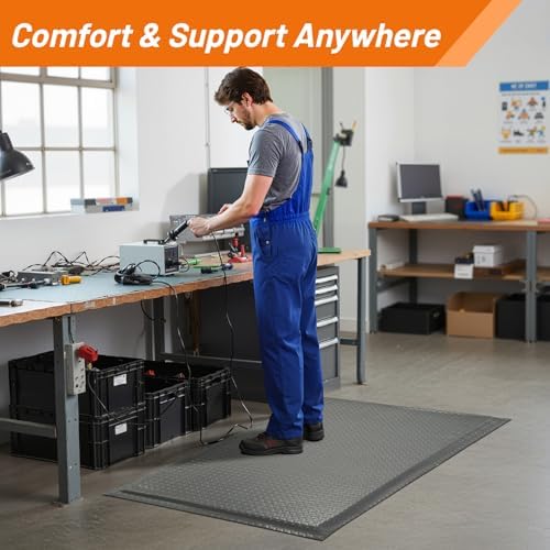 Nisorpa Anti Fatigue Mats Industrial 2' x 7' Ergonomic Standing Mat 15/16" Extra Thick Heavy Duty Commercial Diamond Plate Shop Floor Mat Support for Leg & Back Pain, Grey