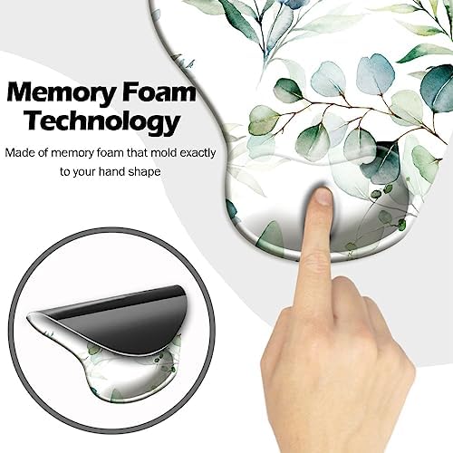 DOOKE Ergonomic Mouse Pad with Wrist Support and Coaster,Mouse Pads with Non-Slip PU Base for Home Office Working Studying Easy Typing & Pain Relief Eucalyptus Leaves
