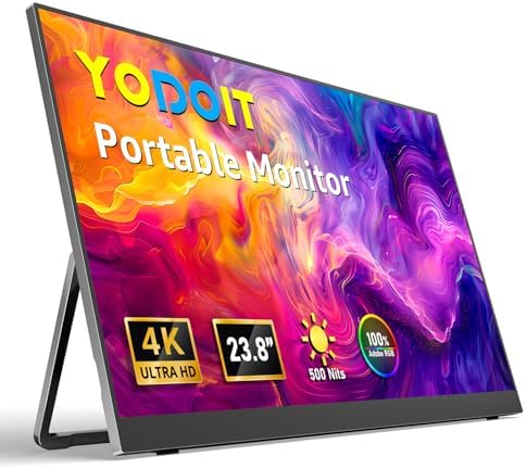 Yodoit Portable Monitor for Laptop 23.8" 4K UHD Travel Gaming Monitor Screen IPS Display with USB Type C Port and Built-in Speakers Compatible with PC, Xbox Black
