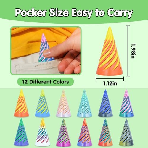 12Pcs Mini Spiral Cone Pyramid Fidget Toy, 3D Printed Impossible Cone Passthrough, Mini Vortex Thread Illusion Desk Deco, Anxiety & Stress Relief, Gift for Adults & Kids (Cone-12 PCS)