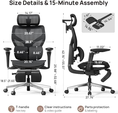 Ergonomic Mesh Office Chair - 10 Hours Comfort Dual Lumbar Support, 330lbs