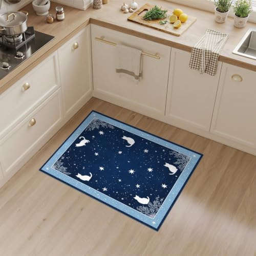 3'x5' Midnight Blue Cat Starry Design Washable Area Rug