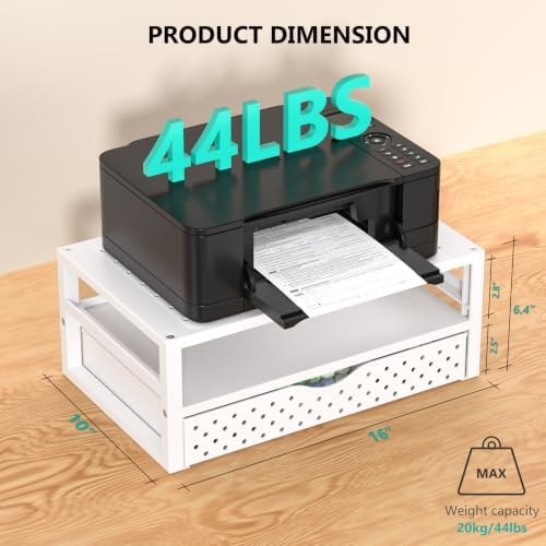 WALI Desk Organizer with Drawer，Computer Monitor Stand with Storage, Desk Organizers and Accessories for Computer, Printer, Laptop Riser for Home Office Supplies, (PTT005-W), 1 Pack, White