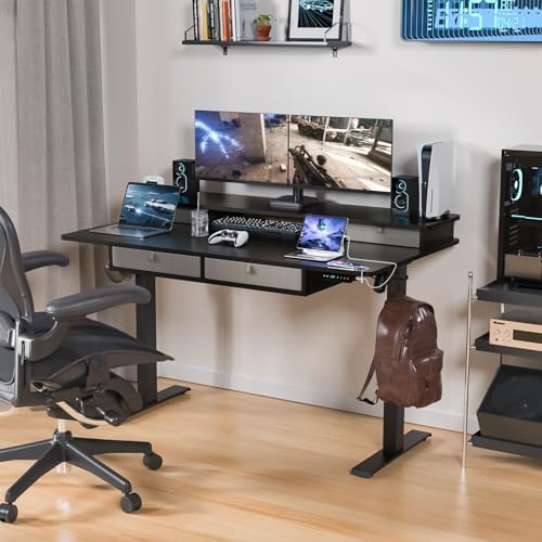 55 x 30 Inch Electric Standing Desk with 4 Drawers, Classic Black