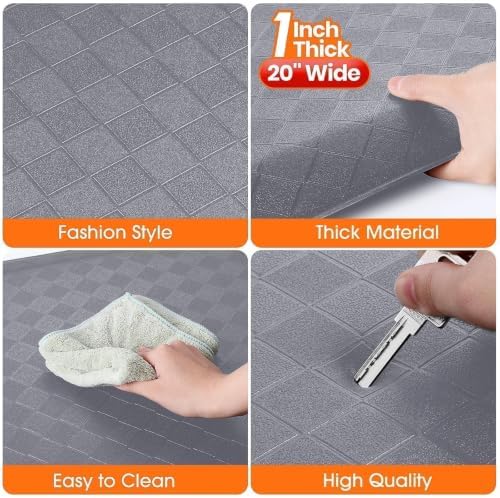 1" Thick Kitchen Mats for Floor, Water Resistant Floor Rug, Grey/32" x 20"