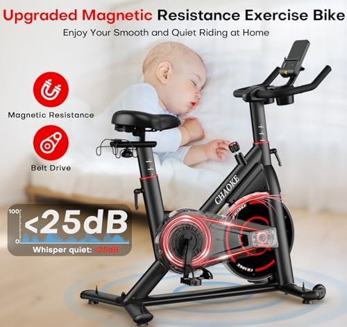 CHAOKE Exercise Bike, Quiet Adjustable Magnetic Stationary Bike for Home Cardio with App Compatible, 350LB Weight Capacity Indoor Cycling Bike with Comfortable Seat, Digital Display for Home Fitness