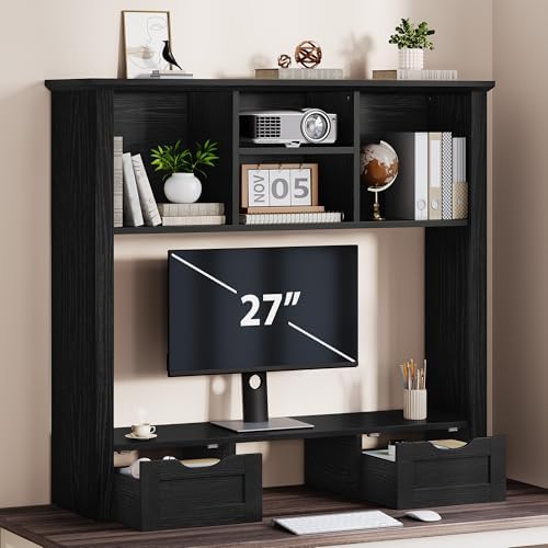 Desk Shelf with Computer Monitor Stand, 37.4''W Desktop Bookshelf