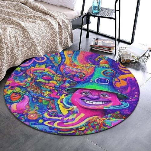 Machine Washable Modern Round Area Rug, Room Sofa Yoga Soft Round Carpet, Home Decor Non Slip Kitchen Office Circle Rug Trippy Graffiti Art, 36inch