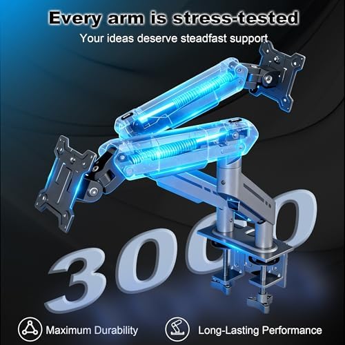 THEARK Dual Monitor Stand for Desk - Dual Monitor Mount for 17-32 Inch Screens,Height Adjustable Dual Monitor Arm Desk Mount with Clamp and Grommet Base,75x75/100x100mm VESA Mount,Max 19.8 lbs,Silver
