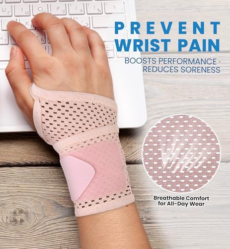 2-Pack Ultra-Thin Wrist Braces, Breathable Comfort Mesh Fabric Support for Pain Relief - Ideal for Carpal Tunnel, Tendonitis, Sports, Fitness and Daily Use - Adjustable Wrist Support (Pink)