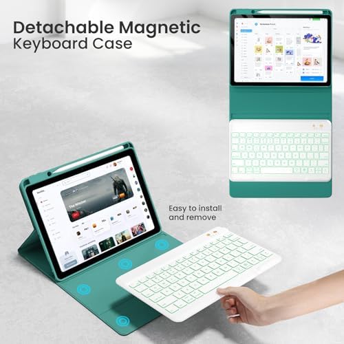 Magnetic Keyboard Case for iPad Air 11-inch (M2 2024) & Pro 11 1st/2nd/3rd/4th,360 Rotation Detachable & 7 Color Backlit BT Keyboard Cover for ipad Air 5th 4th Generation 10.9 inch(Teal)