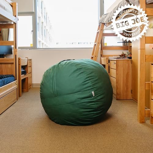 Big Joe Fuf 4Ft Foam Bean Bag Chair with Removable Cover for Kids, Teens, Collegiate Green Velveteen, Durable Woven Polyester, 4 Foot Large Reading and Gaming Seat