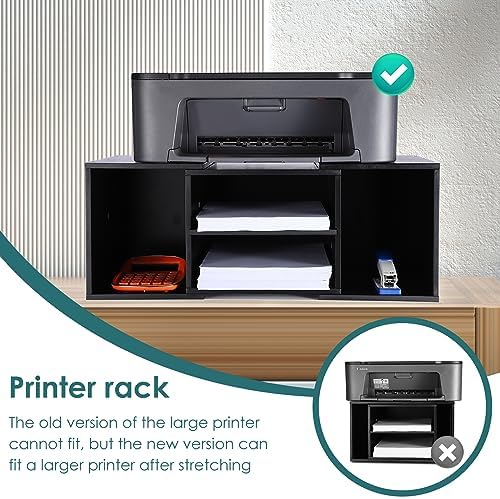 EMERIT Large Printer Stand, Adjustable Printer Table with Storage, 2-Tier Printer Riser Desktop Paper Organizer Shelf for Home Office, 23'' x 12.3'' x 8.7'' (Black)