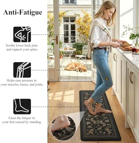 LEEVAN Anti Fatigue Kitchen Mats for Floor, Cushioned Kitchen Mat Set 2PCS