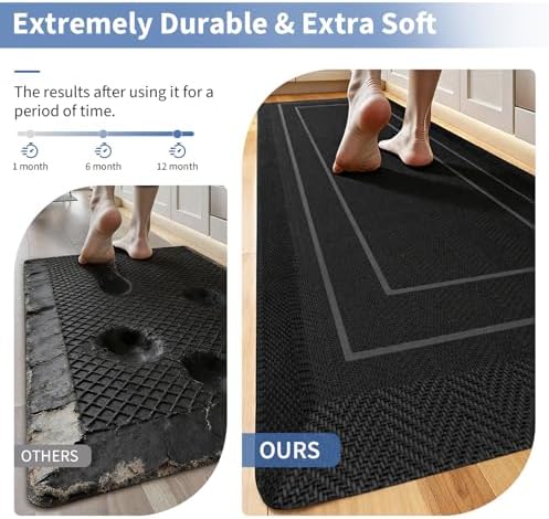 UKISS 9/10"" Extra Thick Cushioned Anti Fatigue Kitchen Mat, Waterproof High Density Foam Standing Desk Mat, Non-Slip Ergonomic Comfort Mat for Kitchen, Office,Workstation Black (Black, 20" X 39")