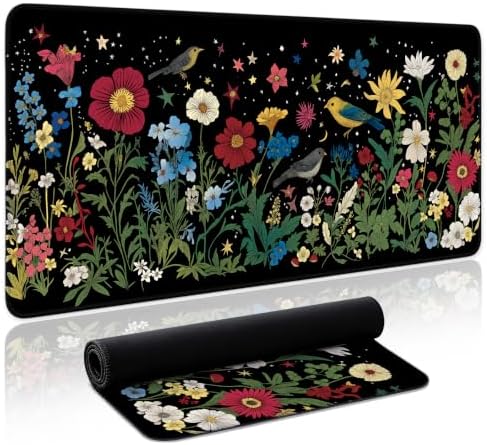 Aesthetic Desk Mat, Cute Enchanted Garden Desk Pad Protector for Work & Decor, 31.5" x 11.8", Pretty Non-Slip Extended Mouse Pad for Office or Home