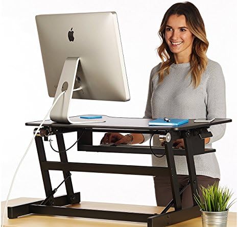 Adjustable Height Standing Desk Converter | 32" Wide in Black Includes Anti-Fatigue Mat | Fits Dual Monitors with Retractable Keyboard Tray