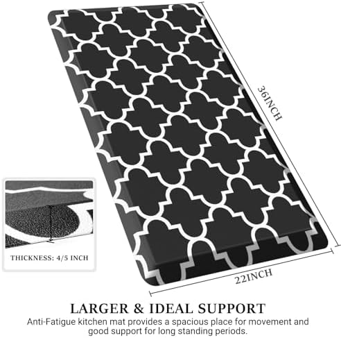 WISELIFE Anti Fatigue Mats for Kitchen Floor, 22" x 36", 4/5 Inch, Black