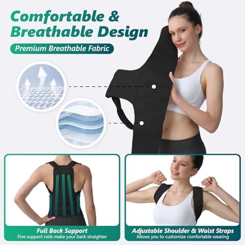 Posture Corrector for Women and Men, Adjustable Shoulder Straightener with Full Back Support, Relief for Lower & Upper Back Pain, Spine, Scoliosis Relief (Black, Small)