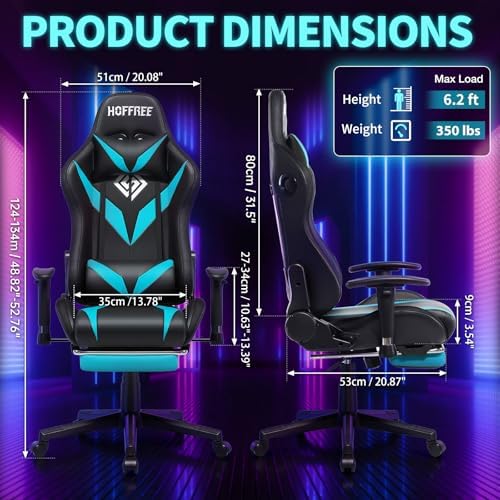 Led Gaming Chair with Speakers Massage 165° Reclining Computer Chairs-Blue