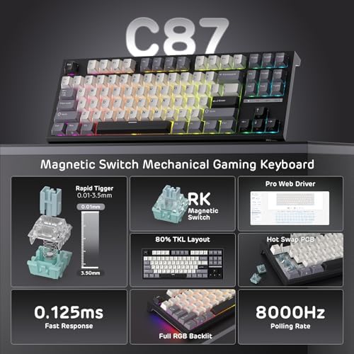 RK ROYAL KLUDGE C87 Hall Effect Mechanical Gaming Keyboard, Magnetic Switch