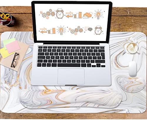 4-in-1 Large Gaming Mouse Pad, Keyboard Wrist Rest Pad & Wrist Support Mousepad Set, Extended Desk Pad Waterproof Desk Mat for Home Office Study Game - White Marble