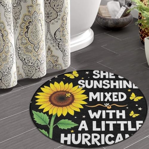 Large Home Decor Mat, Soft Round Yoga Carpet, Non Slip Machine Washable Home Office Circle Rug Butterfly Sunflower She is Sunshine
