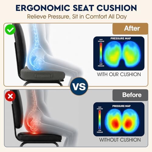 TushGuard Seat Cushion, Memory Foam Office Chair Cushion - Black, XXX-Large