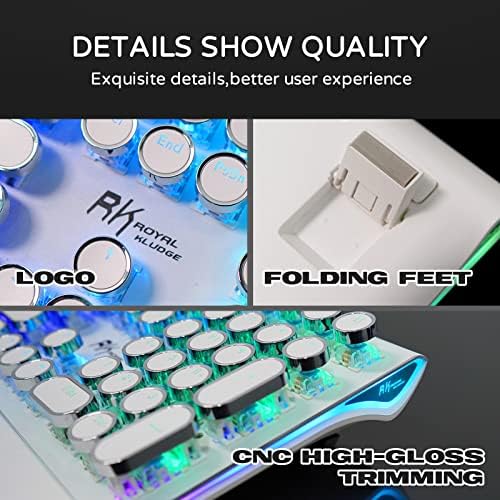 RK ROYAL KLUDGE S108 Typewriter Gaming Keyboard, Retro RGB Mechanical Keyboard, Full Size Wired Keyboards with Number Pad and Detachable Wrist Rest, Round Keycaps, Clicky Blue Switches White