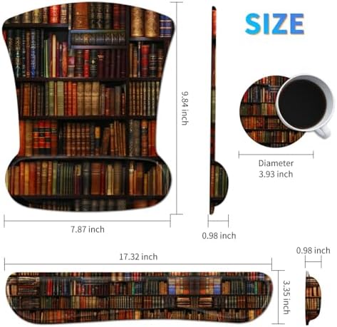 Ergonomic Memory Foam Keyboard Wrist Rest Pad Set, Library Books