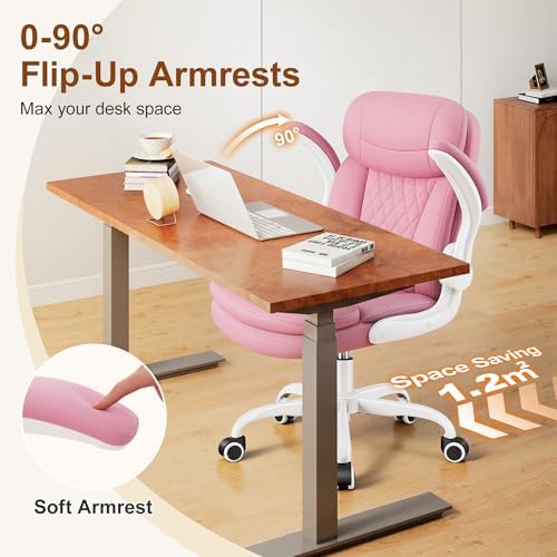 Office Desk Chair, Pink Ergonomic Computer Chair with Dual-Layer Support